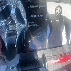 Full Ghostface Costume + Mask, Sparkle Ghostface Mask, Fake Knife